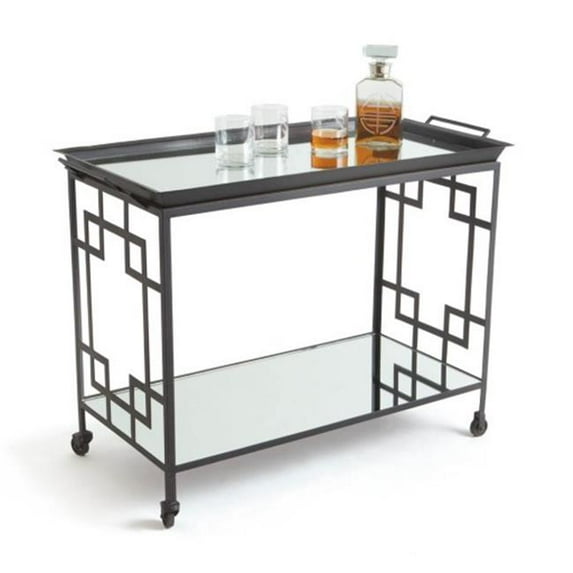 Go Home 21261 Iron & Glass Blake Bar Cart, Black - 30.5 x 20 x 42 in.