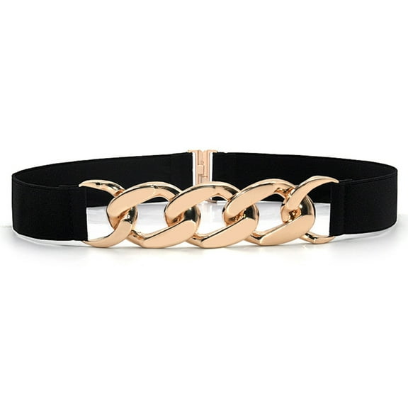 Waist Belt Golden Polished Metal Chain Buckle Elastic Elegant Wide Women Dress Shirt Coat Belt Clothing Accessories