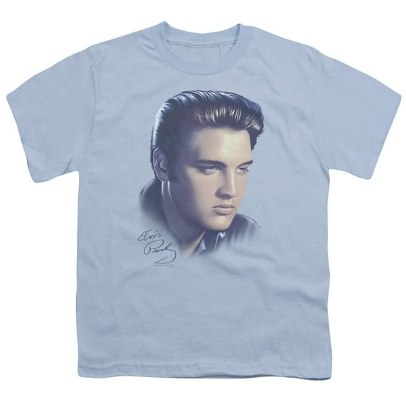Trevco ELV283-YT-2 Elvis Presley & Big Portrait Youth 18-1 Short Sleeve T-Shirt, Light Blue - Medium