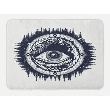 Compass Bath Mat, All Seeing Eye Compass with Directions Spirituality Religion Occultism Art, Non-Slip Plush Mat Bathroom Kitchen Laundry Room Decor, 29.5 X 17.5 Inches, Dark Blue White, Ambesonne