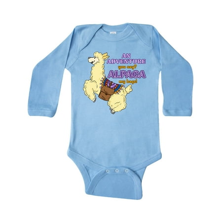 

Inktastic Cute Jumping Alpaca-An Adeventure You Say ALPACA my bags! Gift Baby Boy or Baby Girl Long Sleeve Bodysuit