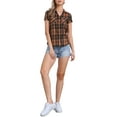 thumbnail image 2 of INSPIRE CHIC Women's Plaid Shirts Point Collar Button Down Blouses M Black Orange, 2 of 6
