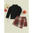 thumbnail image 2 of Bslissey Kids Baby Girls Skirt Sets Long Sleeve Turtleneck T-shirt Tops + Irregular Plaid Skirt 2Pcs Outfits Toddler Casual Daily Clothes 6M 12M 18M 24M 3T 4T, 2 of 9