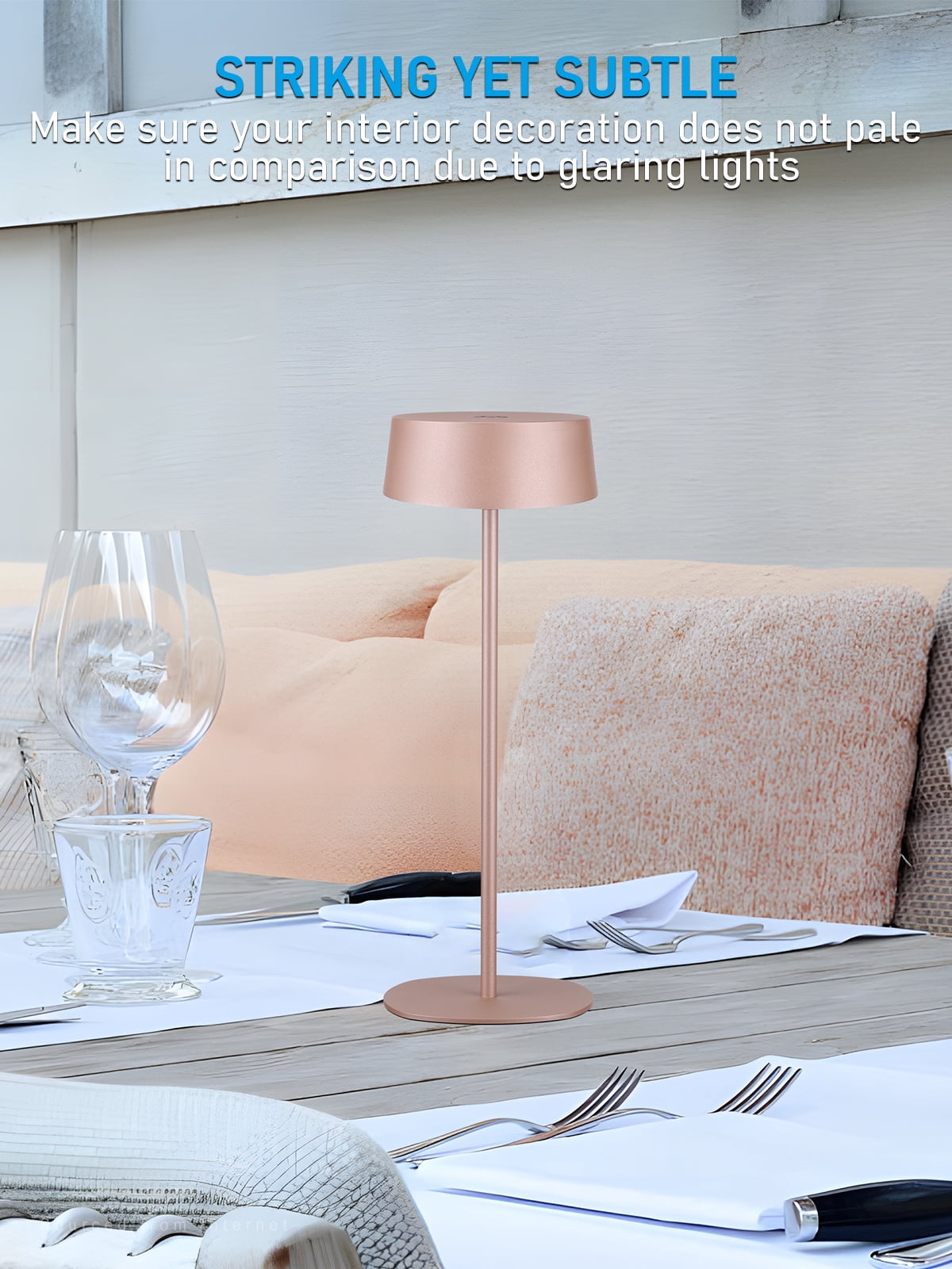 2 Pack Cordless LED Table Lamp, Aluminum Portable Rechargeable Desk Lamp, Dimmable Touch Lamps for Bedroom Living Room Restaurant Patio, Brown