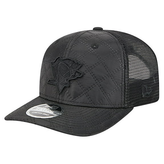 Men's New Era  Black Pittsburgh Penguins Quilted Nylon 9SEVENTY Adjustable Trucker Hat