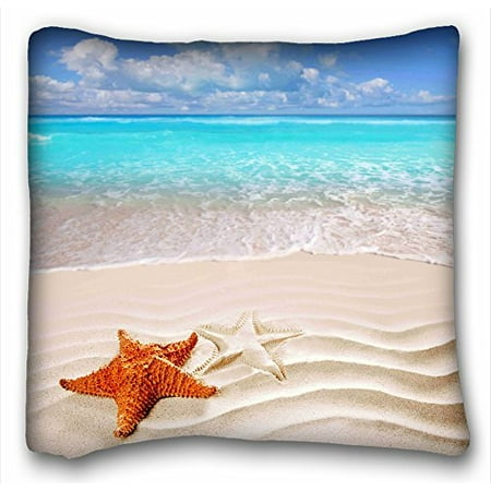 Starfish Cushion WinHome Sandy Tropical Paradise Beach With Starfish And The Sea Ocean Cushion Case - Decorative Square Throw Cushion Pillow Case Pillow Shell Pillowcase Size 18x18 Inches Two Side Print ()