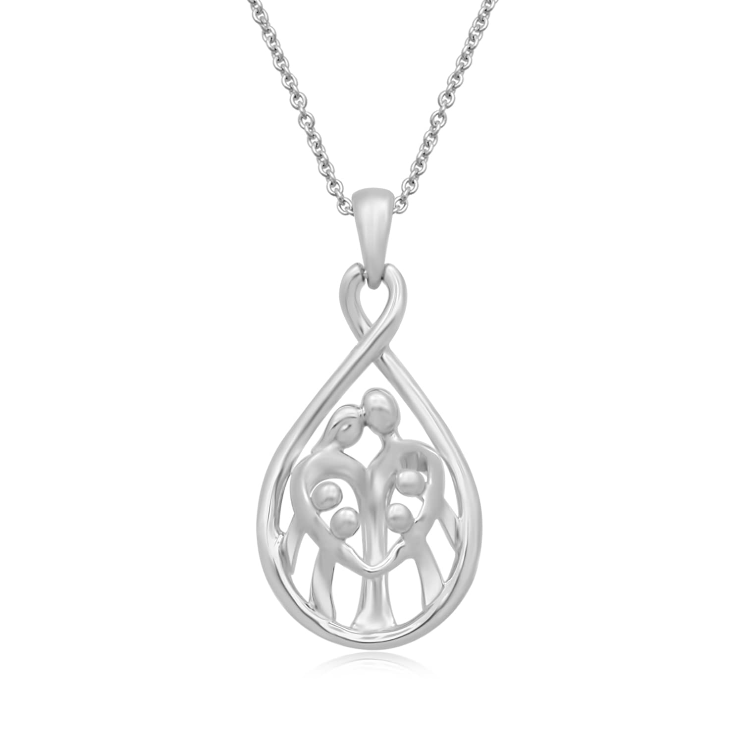 Jewelili Parent and Four Children Family Necklace Pendant in Sterling Silver 18" Cable Chain - image 1 of 11