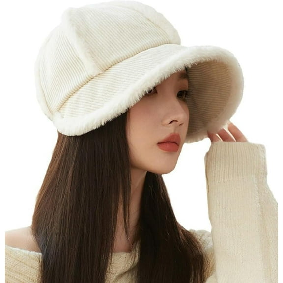 CoCoMangos Corduroy Baseball Cap for Women Fuzzy Beanies Cap for Women Warm Bucket Hat Skull Cap Winter Cap Fishing Hat Trendy
