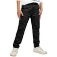 thumbnail image 3 of ATOGUTA Boys Cargo Pants With Pockets Wide Leg School Uniform Pants Kids Elastic Waist Flowy Summer Beach Lounge Trousers with Pockets Size 4T-15, Black, 3 of 6