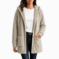 thumbnail image 5 of Fleece Hooded Jackets for Women Casual Warm Open-Front Sweater Cardigans with Pockets Solid Long Sleeve Outerwear (XL, Khaki), 5 of 6