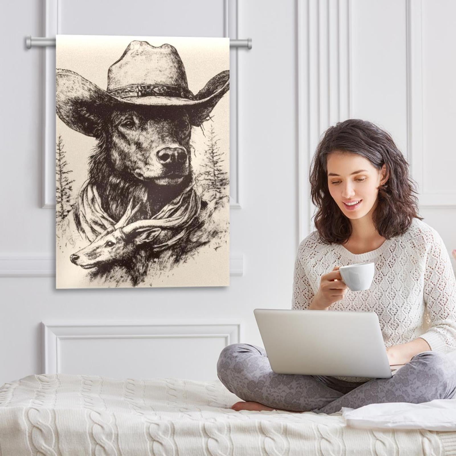 Vintage Western Cowboy Wildlife Pattern Double Sided Garden Flag Decorative Weather Resistant Yard Flag, Large DIY Vertical Flag for Farmhouse Patio Lawn, 28x40 Inch