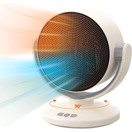 2 in 1 Fan and Heater Combo for Indoor Use, Oscillating Desktop Heater & Cooler for Home Office Desk, Electric Portable Ceramic Personal Heaters Small & Quiet, Tip-over & Overheat Protection