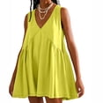 thumbnail image 2 of DJskiyers Summer Dressess Women Loose Beach Cover ups Sleeveless Smocked Dress V Neck Vacation Dress Beach Sundresses, 2 of 7