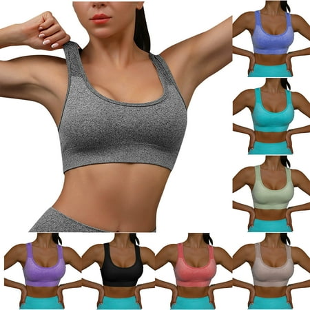 Feancey Seamless Padded Bras for Women Full Coverage Sports Bra Comfy Breathable Push up Wireless Brassiere Workout Yoga Tank Top Black L