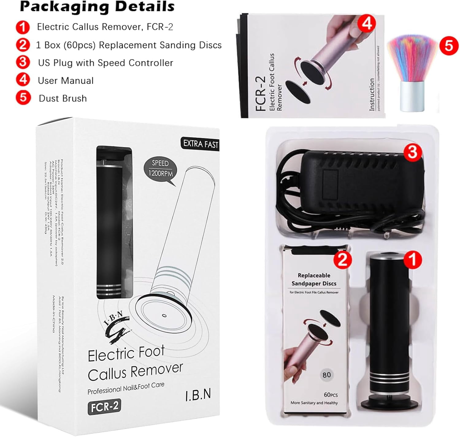 Aorsher Professional Electric Foot Sander with 60 Sandpaper Discs, Adjustable Speed Electric Callus Remover for Feet, Foot Grinder Heel File, Pedicure Tool for Women Men, Black