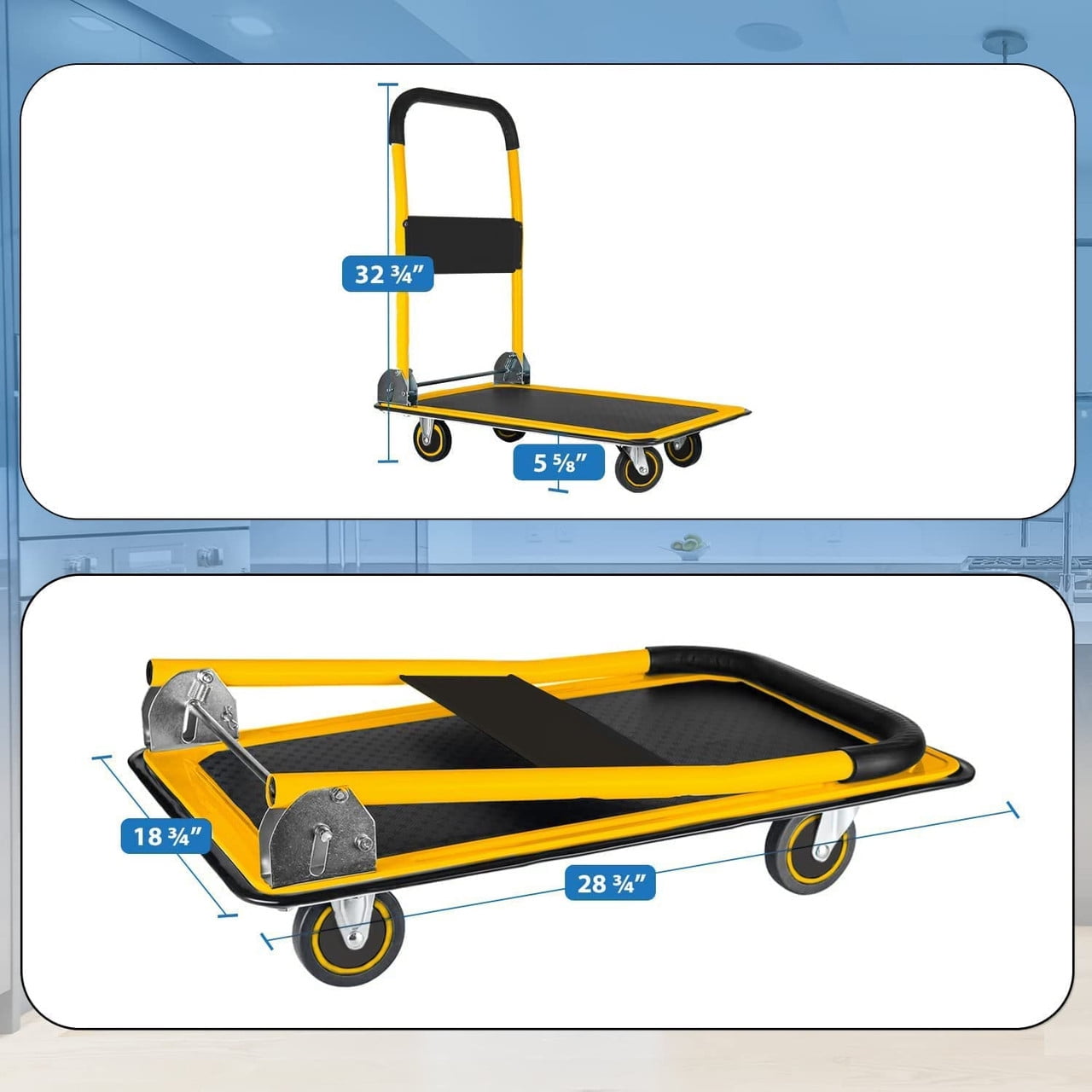 Lifetime Appliance Parts, Black/Yellow 330 lbs Max Weight 32.75" x 28.75" x 18.75" Heavy Duty Dolly