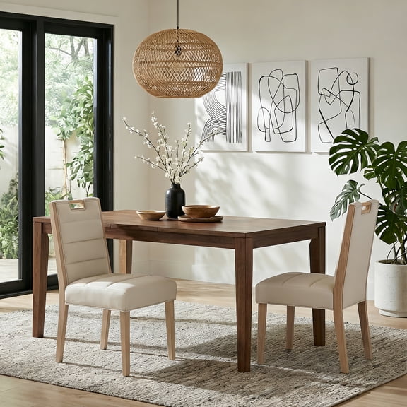 Christopher Knight Home Modern Beige Upholstered Dining Chairs, Natural Wood Frame, Set of 2