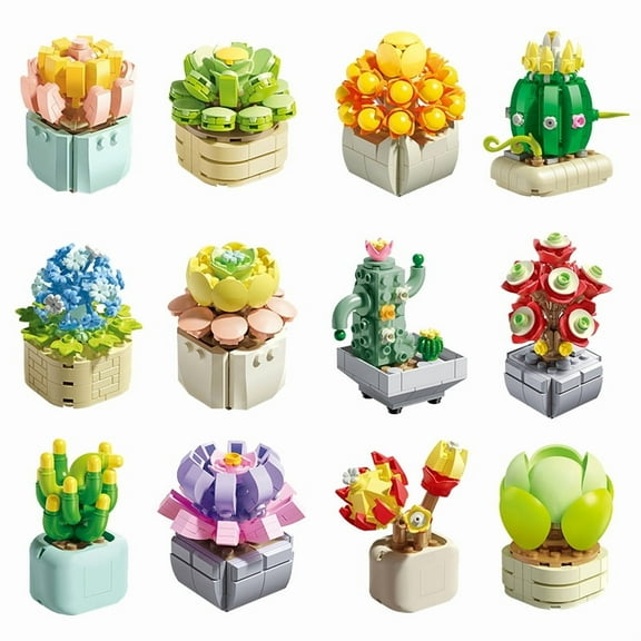 12 Pack Succulents Building Set Flower Botanical Collection For Home Office Decor Plant Building Blocks Toy Gifts For Adults