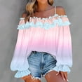 thumbnail image 3 of TKLPEHG Womens Dressy Tops Gradient Ruffle Off Shoulder Tops Casual Lantern Long Sleeve Trendy Blouses (Pink,XXL), 3 of 7