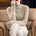 thumbnail image 5 of ManxiVoo Women's Retro Slim Fit Mock Neck Pullover Sweater Warm Winter Base Layer Soft Knit Stretch Comfort Top L Size Beige, 5 of 9