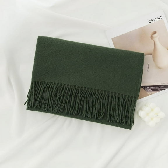 suxuMhao Tassel Scarf, 1 Pack Dark Green Knit Scarf - 78.74×26.77IN Warm Winter Scarf, Long Solid Color Simple Scarf, Soft Warm Shawl wraps for Cold Weather, Fashion Tassel Scarfs for Daily Wear