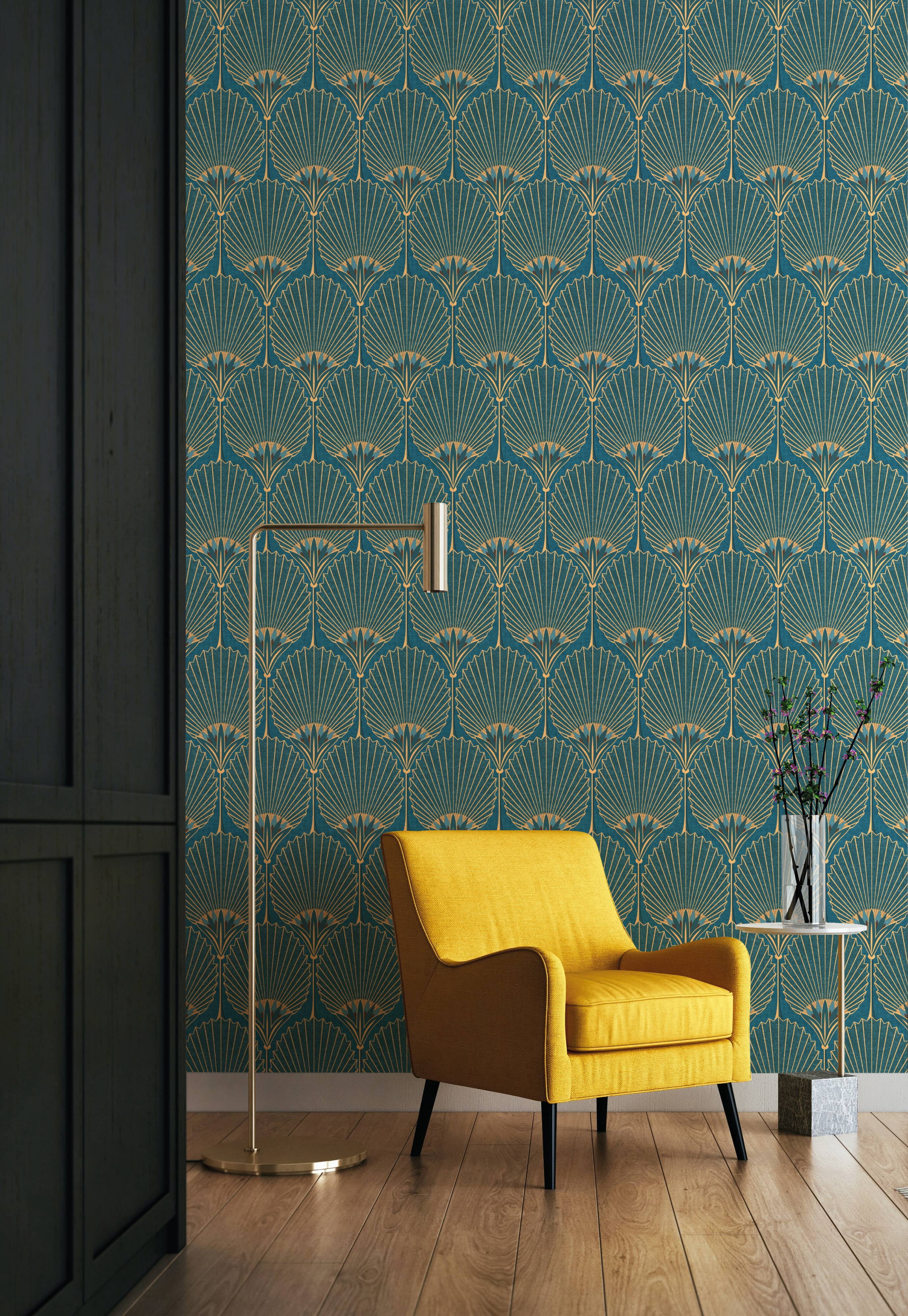 Blue Bold Art Deco Fan Wallpaper R8373