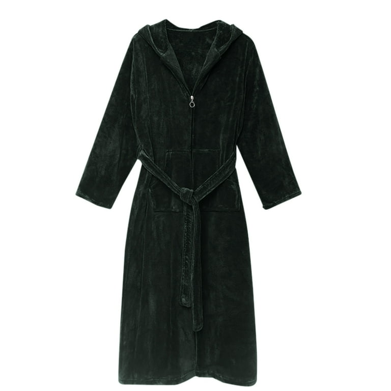 black velour dressing gown ladies Womens Bathrobe Ladies Robe--Super Soft -Coral Fleece- BLACK USA Seller