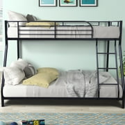 Bunk Bed for Kids&Teens, BTMWAY Heavy-duty Twin-Over-Full Bunk Bed, Metal Bed Frame with Ladder&Safety Guardrail, Twin Over Full Size Bunk Beds Bunkbeds Frame for Kids Boys Girls, Black, A1248