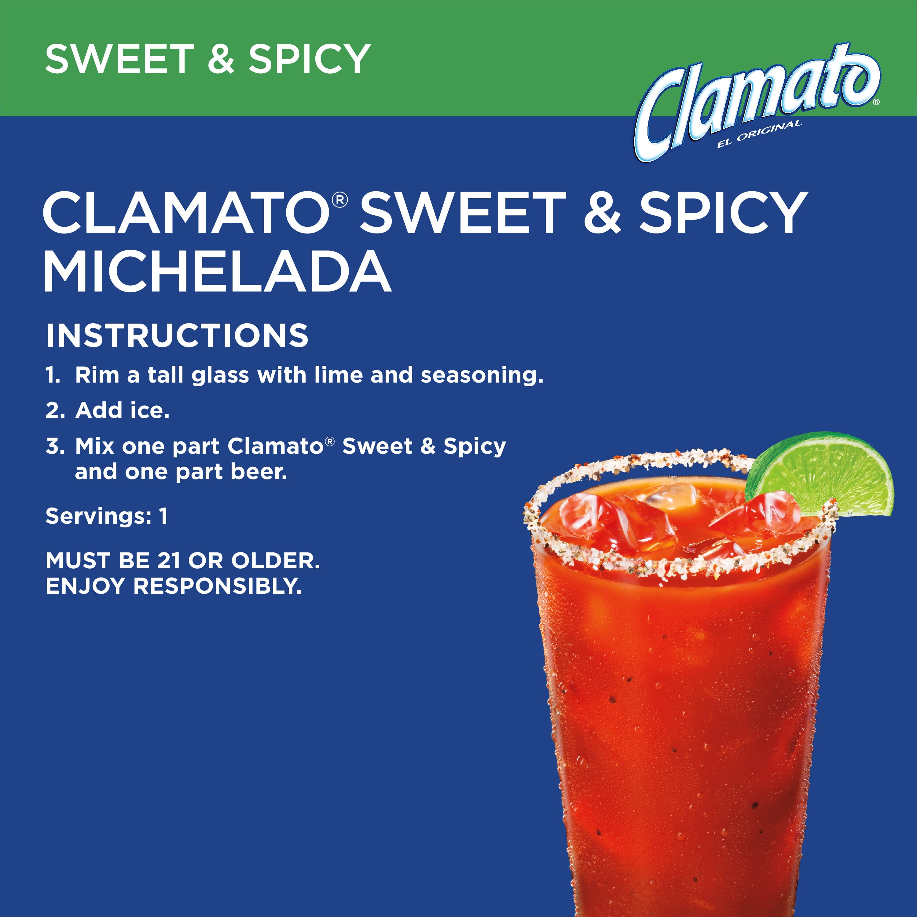 Clamato Sweet & Spicy Tomato Cocktail Mix, 64 fl oz, Bottle