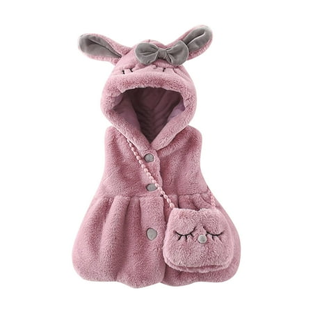 NOKIO Children S Hooded Puffer Vest Girls Winter Rabbit Ears Hooded Sleeveless Vest Coat Button Jacket Loose Hem With Cartoon Crossbody Bag Winter Jacket For Baby Girl