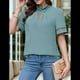 thumbnail image 4 of Camisa Elegante de Corta con Encaje y Mangas Huecas para Mujer, Color Liso, Verde L, 4 of 5