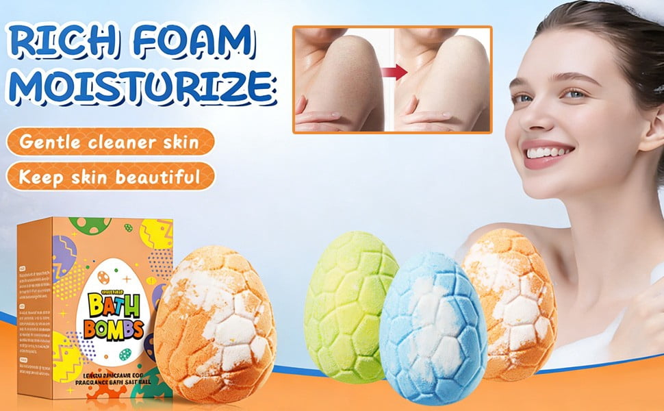 Dinosaur Egg Bath Salts Balls Set,6-Piece Aroma Fizzies for Body Cleansing,Relaxing Gift for Kids,600g