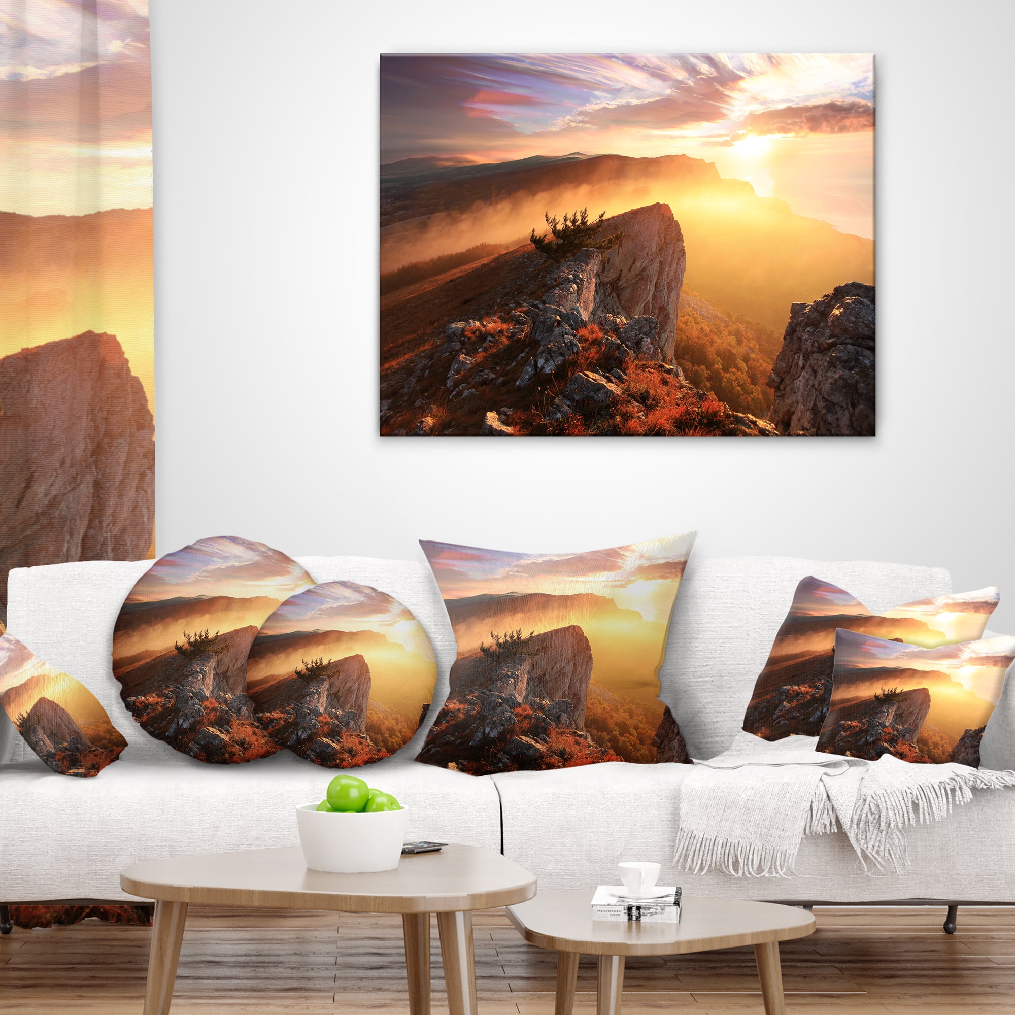 Designart Sunrise in Ai Petri Mountains - Landscape Photo Throw Pillow - 18x18