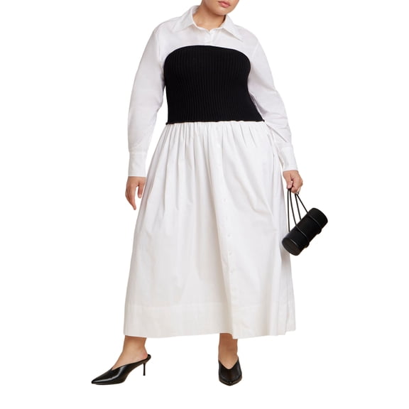 ELOQUII Women's Plus Size Sweater Twofer Shirt Dress