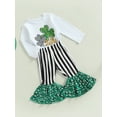 thumbnail image 3 of Arvbitana Toddler Girl St Patricks Day Outfit Clover Long Sleeve Tops Stripe Flared Pants 2Pcs Clothes Set, 3 of 9