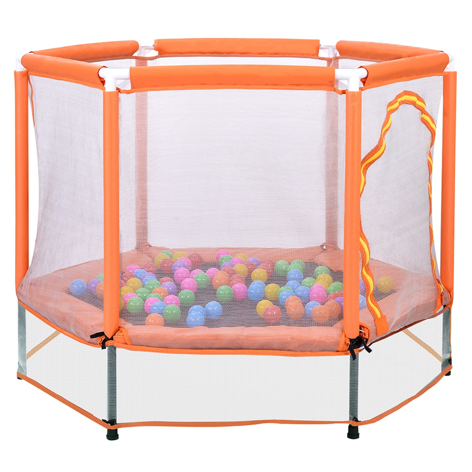 Private Jungle 55" Trampoline for Kids with Basketball Hoop, Ball and Safety Enclosure Net for Indoor Outdoor Birthday Gifts - Orange