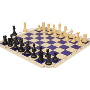 Conqueror Plastic Chess Set - Black & Camel Pieces with Rollup Board - Blue