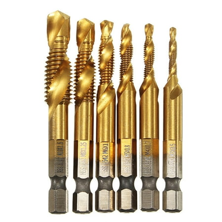 

HI-US 6pcs Self-centering Spiral Pointed Tap HSS Tapping Thread Hex Tap Drill Bit