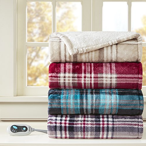 Beautyrest Soft Sherpa Fleece Electric Heated Blanket Wrap with Auto  Shutoff , 50 x 64, Grey Plaid - Walmart.com