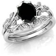 thumbnail image 2 of Gems Jewels Women's 925 Sterling Silver 2.25 Ct Oval Cut Black Diamond Christmas Thanksgiving Engagement Bridal Ring Set 14K White Gold Plated -7, 2 of 2