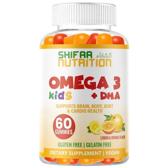 SHIFAA NUTRITION Halal Omega 3 DHA Gummies for Kids, Plant-Based, Gelatin-Free, 30 Servings