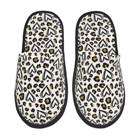Balery Heart Leopard Slient Indoor Furry Fleece Comfort House Shoes Soft Non-Slip Home Shoes Cotton slippers House Slippers-- Medium