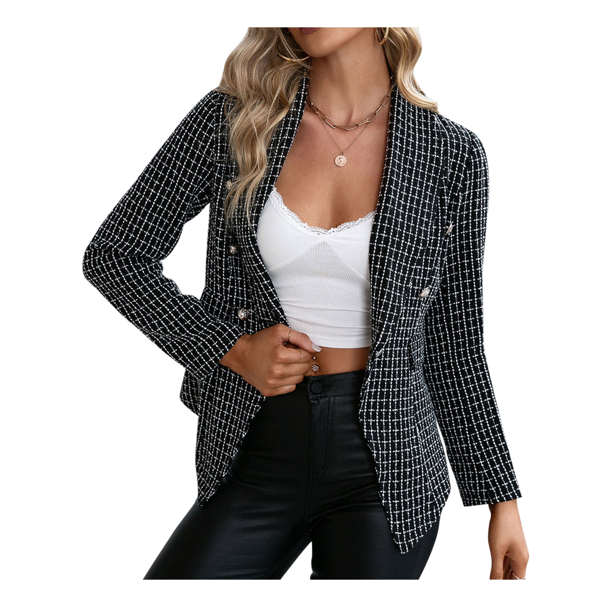 Double breasted plaid blazer womens outlet