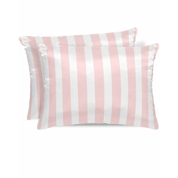Hokiten Pillow Cases Standard Size Set of 2, Lumbar Pillow Covers, Pink Striped Satin Pillowcases with Zipper for Hair/Skin, Pillow Protector Cover, Modern Farmhouse Pink White Stripes 20x26 Inches