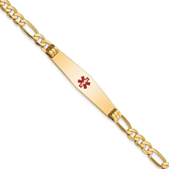 Auriga 14K Yellow Gold Soft Flat Figaro Link Id Bracelet 7 inch for Women(L- 7inch, W- 9mm)