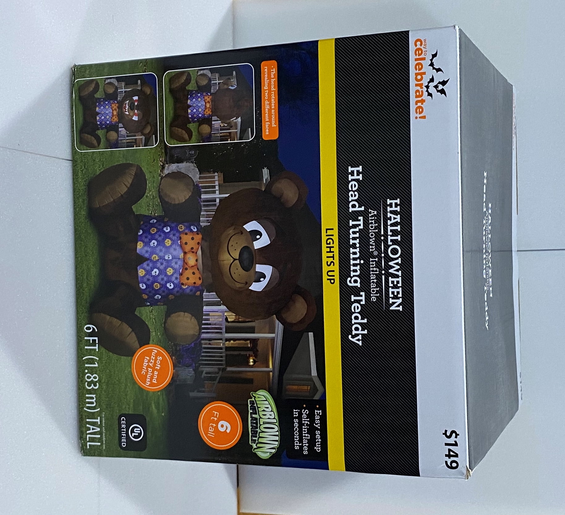 6 Foot Animated Head Turning Mixed Media Teddy Bear for Halloween by Way to Celebrate!