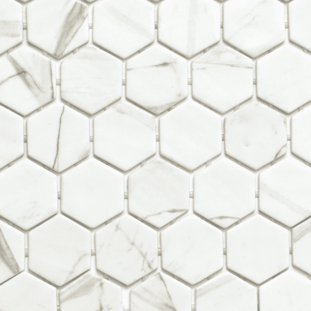 The Tile Life Eterna Hex 4" x 4" Calacatta Gold Glass Mosaic Tile Sample 1 Piece