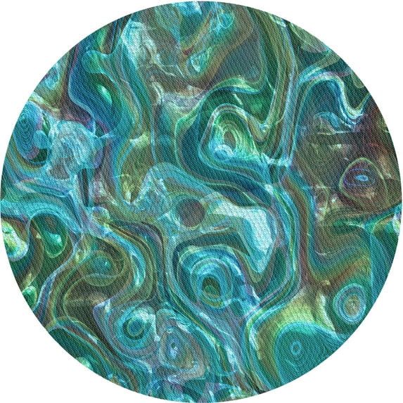 Ahgly Company Machine Washable Indoor Round Transitional Deep-Sea Green Area Rugs, 7' Round