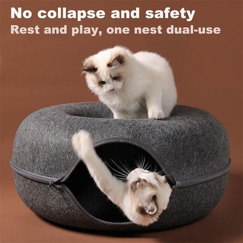 Ceenwes Circular felt cat tunnel cat bed, detachable and washable cat bed, easy to assemble, suitable for all seasons, indoor small cat, dark gray, 24 inches
