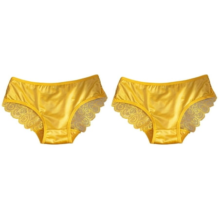 2 Pack Women s Hollow Thin Strap Panties Comfortable Breathable Lace Satin Stitching Briefs Womens Silk Long Underwear Tops Woman s Underwear Teal Panties Light Lace Panties for Women to Be